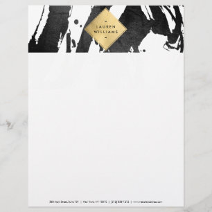 Abstract Black Brushstrokes Faux Gold Foil Diamond Letterhead Template