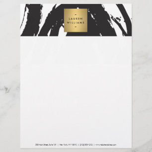 Abstract Black Brushstrokes with Gold Name Logo Personalized Letterhead