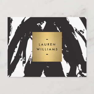 Abstract Black Brushstrokes with Gold Name Logo Postcard