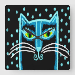 Abstract Black Cat Art Square Wall Clock