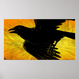Abstract Black Crow Grunge Poster