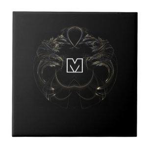 Abstract Black Elegance With Initials Ceramic Tile