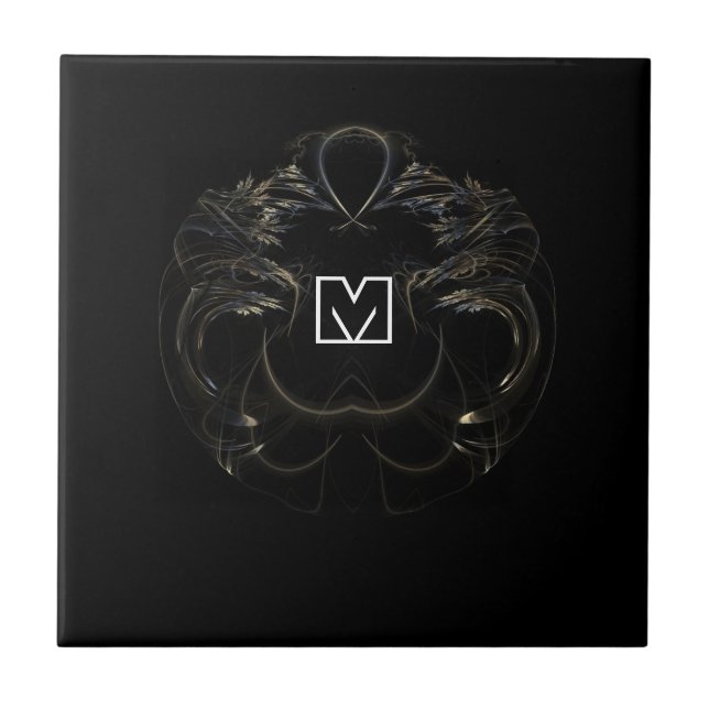 Abstract Black Elegance With Initials Ceramic Tile (Front)