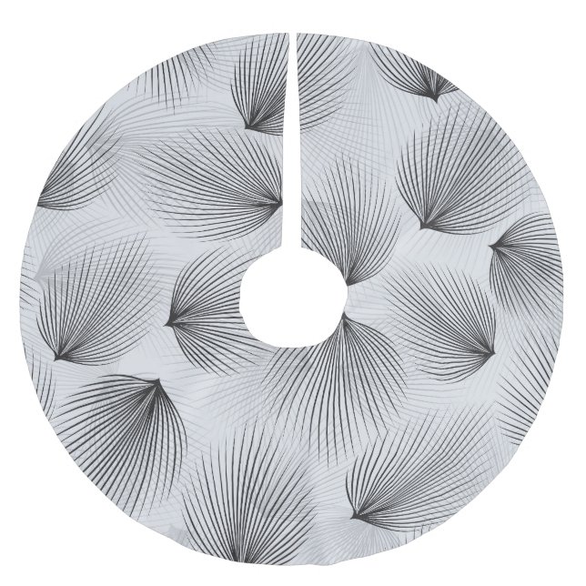 Abstract Black Flowers: Grey Elegance. Brushed Polyester Tree Skirt (Front)