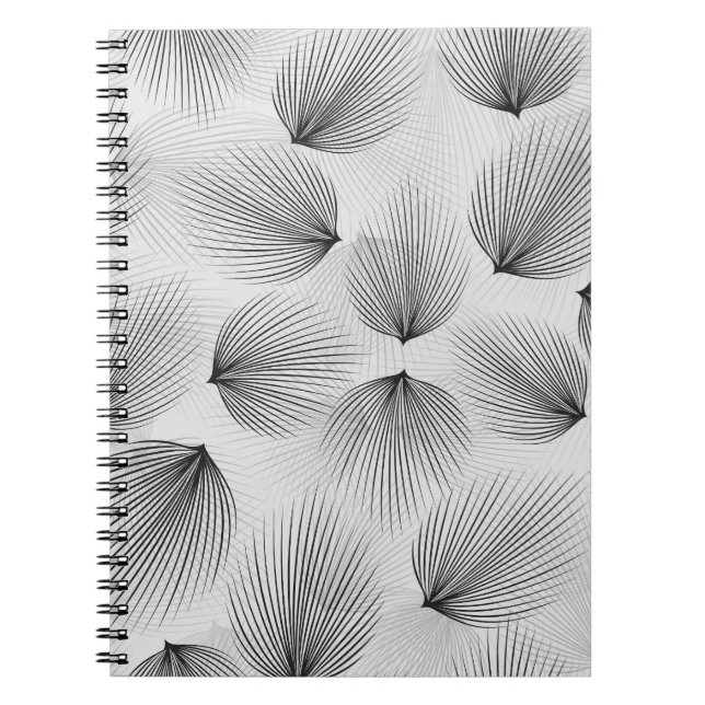 Abstract Black Flowers: Grey Elegance. Notebook (Front)
