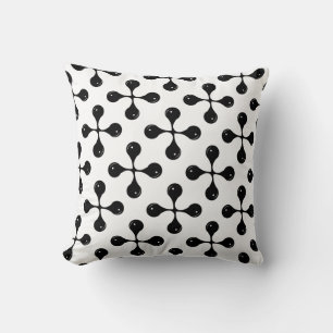Abstract Black Geometric Round Shape on White Cushion