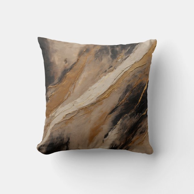 Abstract Black Gold Beige Cushion (Front)