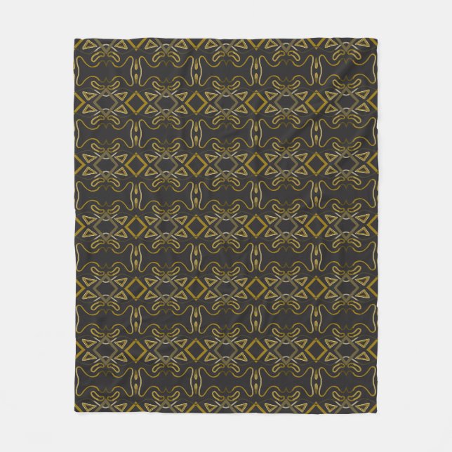 Abstract Black Gold Brown Unique Pattern Fleece Blanket (Front)
