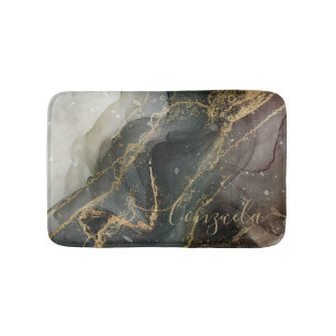 Abstract Black Gold Marble Bath Mat