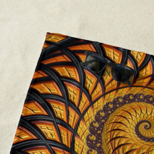 Abstract Black Gold Spiral Fractal Beach Towel