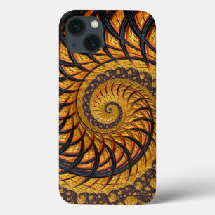 Abstract Black Gold Spiral Fractal iPhone 13 Case
