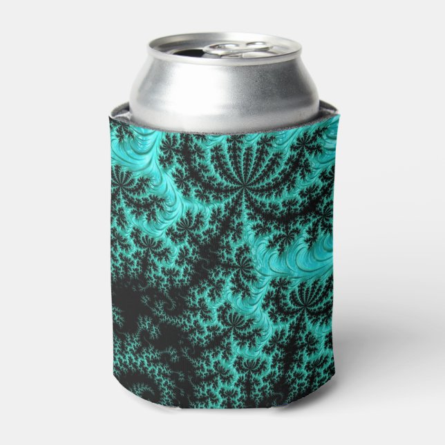 Abstract Black Green Fractal Art Can Cooler (Can Front)