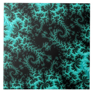 Abstract Black Green Fractal Art Ceramic Tile