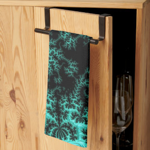 Abstract Black Green Fractal Art Tea Towel
