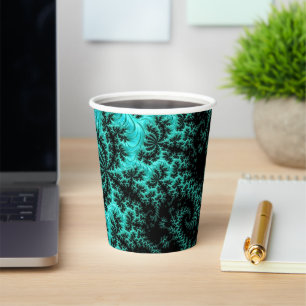 Abstract Black Green Fractal Paper Cups
