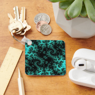 Abstract Black Green Fractal Pattern Key Ring
