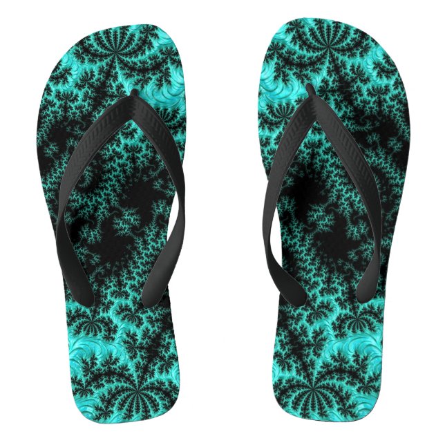 Abstract Black Green Fractal Pattern Thongs (Footbed)