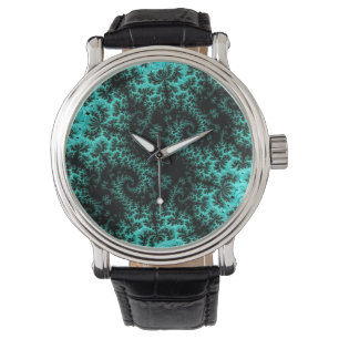 Abstract Black Green Fractal Pattern Watch