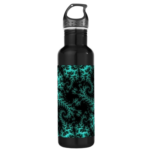 Abstract Black Green Symmetrical Fractal 710 Ml Water Bottle (Front)
