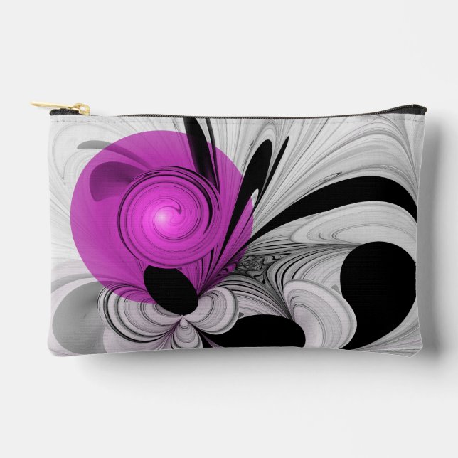 Abstract Black Grey With Magenta Fractal Art Accessory Pouch (Front)