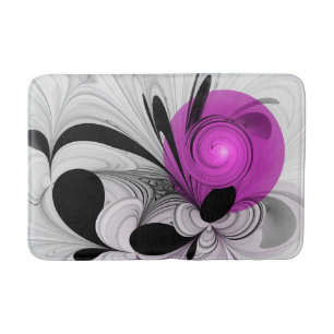 Abstract Black Grey With Magenta Fractal Art Bath Mat