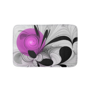 Abstract Black Grey With Magenta Fractal Art Bath Mat