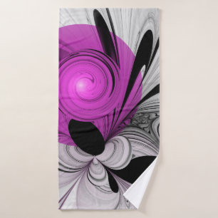 Abstract Black Grey With Magenta Fractal Art Bath Towel