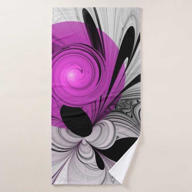 Abstract Black Grey With Magenta Fractal Art Bath Towel (Bath Towel)