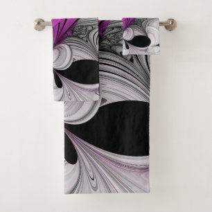 Abstract Black Grey With Magenta Fractal Art Bath Towel Set
