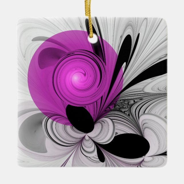Abstract Black Grey With Magenta Fractal Art Ceramic Ornament (Front)