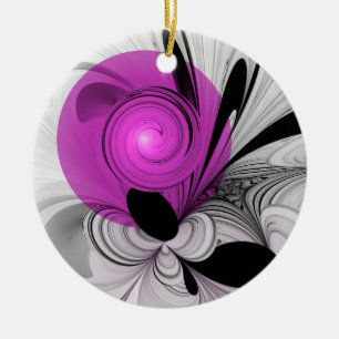 Abstract Black Grey With Magenta Fractal Art Ceramic Ornament