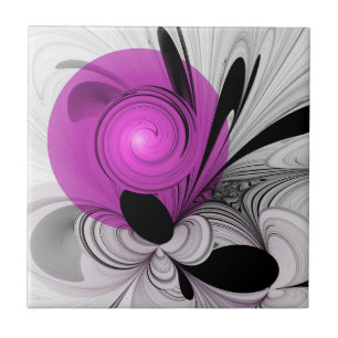 Abstract Black Grey With Magenta Fractal Art Ceramic Tile