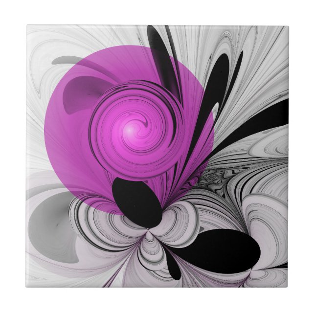 Abstract Black Grey With Magenta Fractal Art Ceramic Tile (Front)
