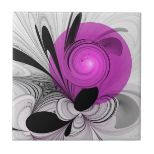 Abstract Black Grey With Magenta Fractal Art Ceramic Tile