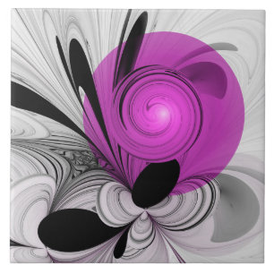 Abstract Black Grey With Magenta Fractal Art Ceramic Tile