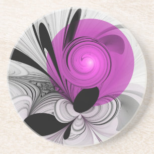 Abstract Black Grey With Magenta Fractal Art Coaster
