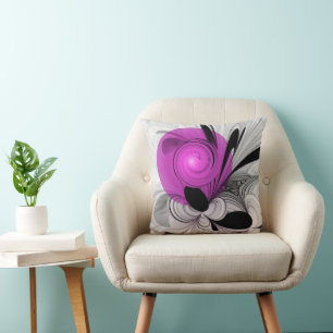 Abstract Black Grey With Magenta Fractal Art Cushion