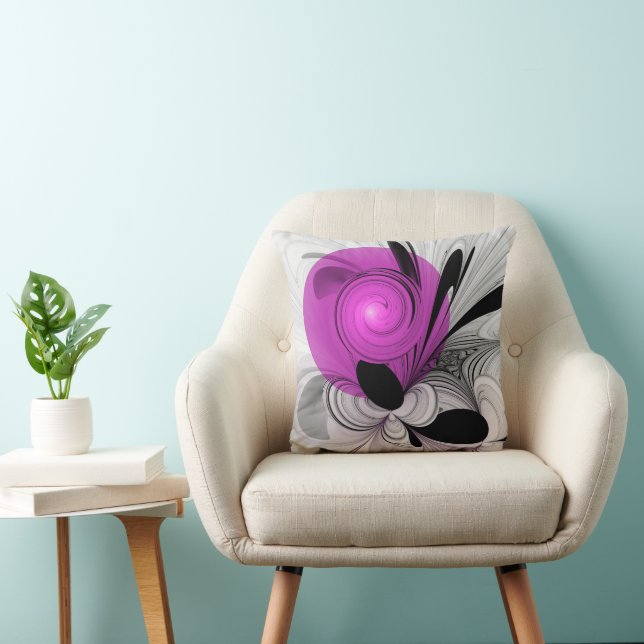 Abstract Black Grey With Magenta Fractal Art Cushion (Chair)