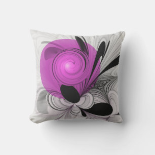 Abstract Black Grey With Magenta Fractal Art Cushion