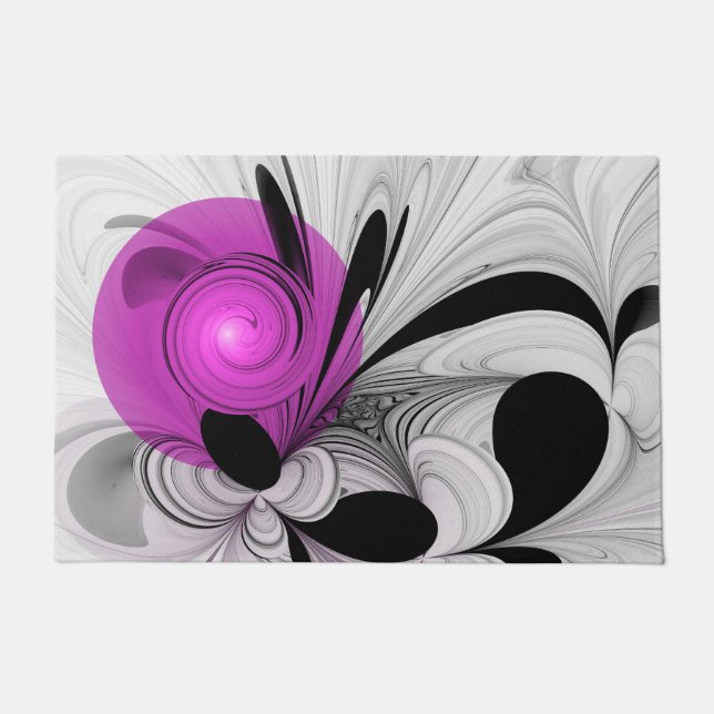 Abstract Black Grey With Magenta Fractal Art Doormat (Front)