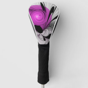 Abstract Black Grey With Magenta Fractal Art Golf Head Cover