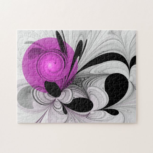 Abstract Black Grey With Magenta Fractal Art Jigsaw Puzzle (Horizontal)