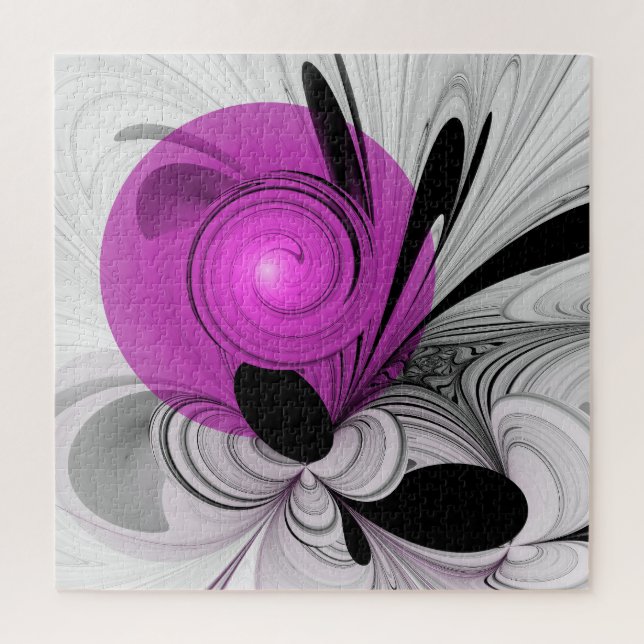 Abstract Black Grey With Magenta Fractal Art Jigsaw Puzzle (Vertical)