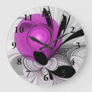 Abstract Black Grey With Magenta Fractal Art Large Clock