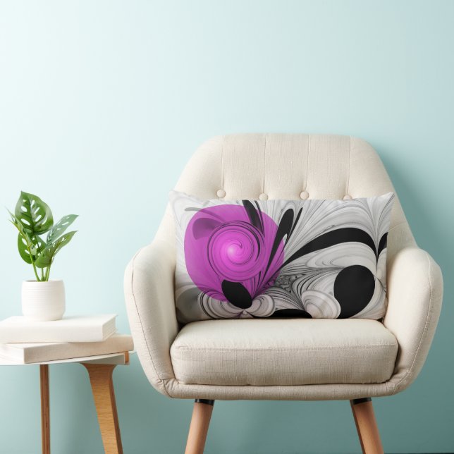 Abstract Black Grey With Magenta Fractal Art Lumbar Cushion (Chair)