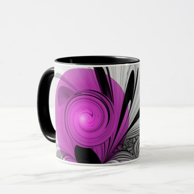 Abstract Black Grey With Magenta Fractal Art Mug (Front Left)