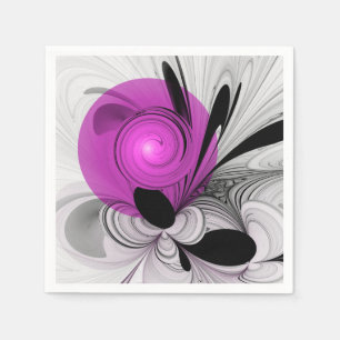 Abstract Black Grey With Magenta Fractal Art Napkin