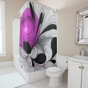 Abstract Black Grey With Magenta Fractal Art Shower Curtain