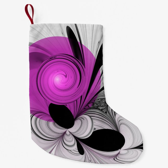 Abstract Black Grey With Magenta Fractal Art Small Christmas Stocking (Front)