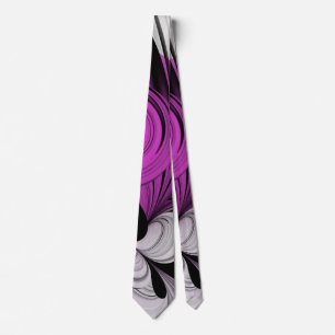 Abstract Black Grey With Magenta Fractal Art Tie